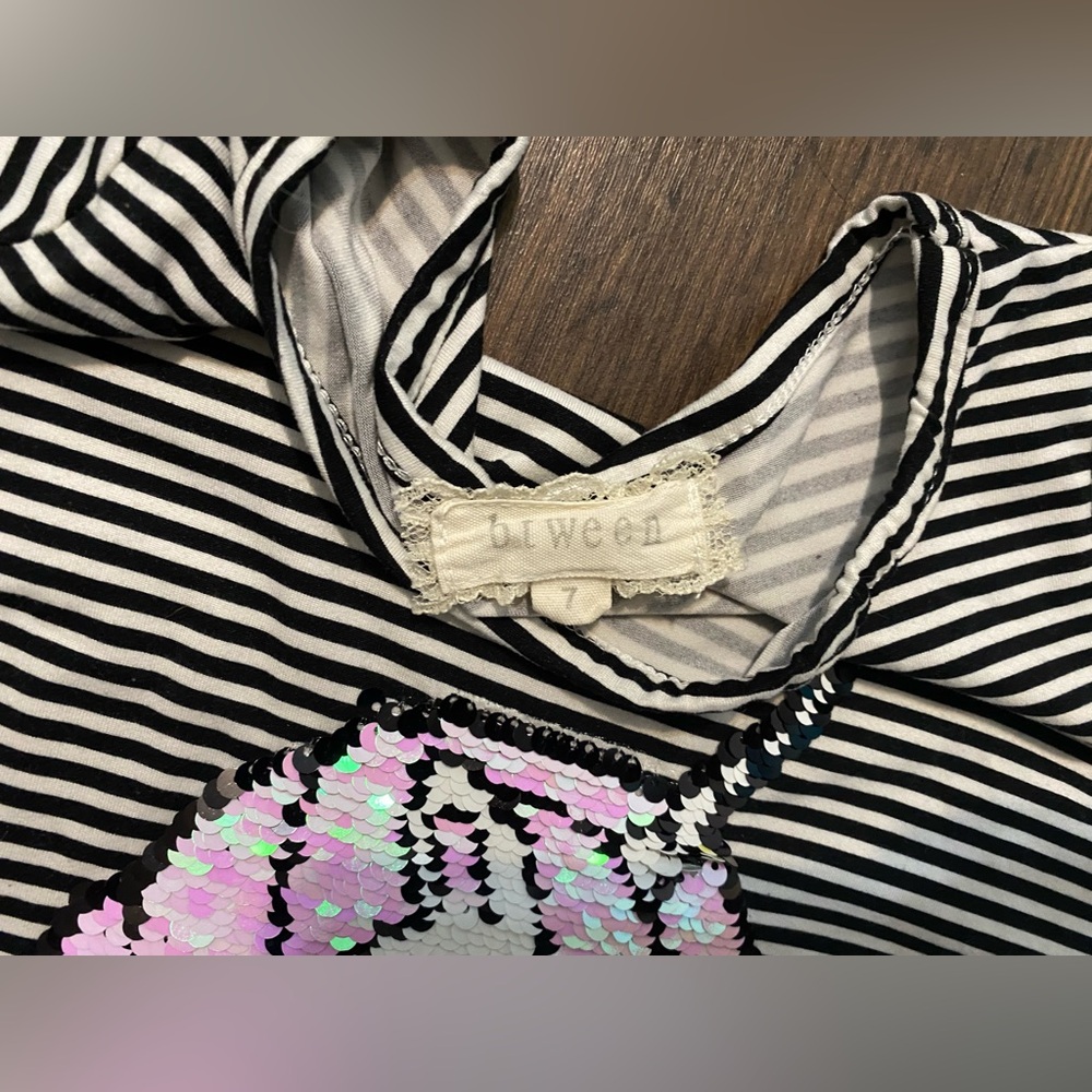 Girl’s Btween Striped Unicorn Sequins Shirt 7 - Picture 6 of 12